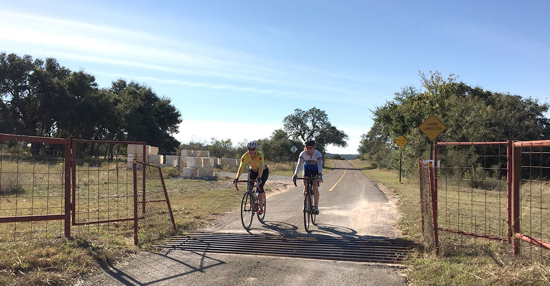 Monica and Wendy Crossing One of Many Cattle Guards ~ Texas Hill Country Ride