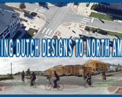 Dutch inspired protected intersection with people riding bikes