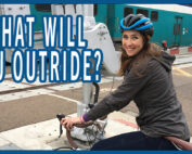 Esther Walker with her bike in front of the Coaster commuter train