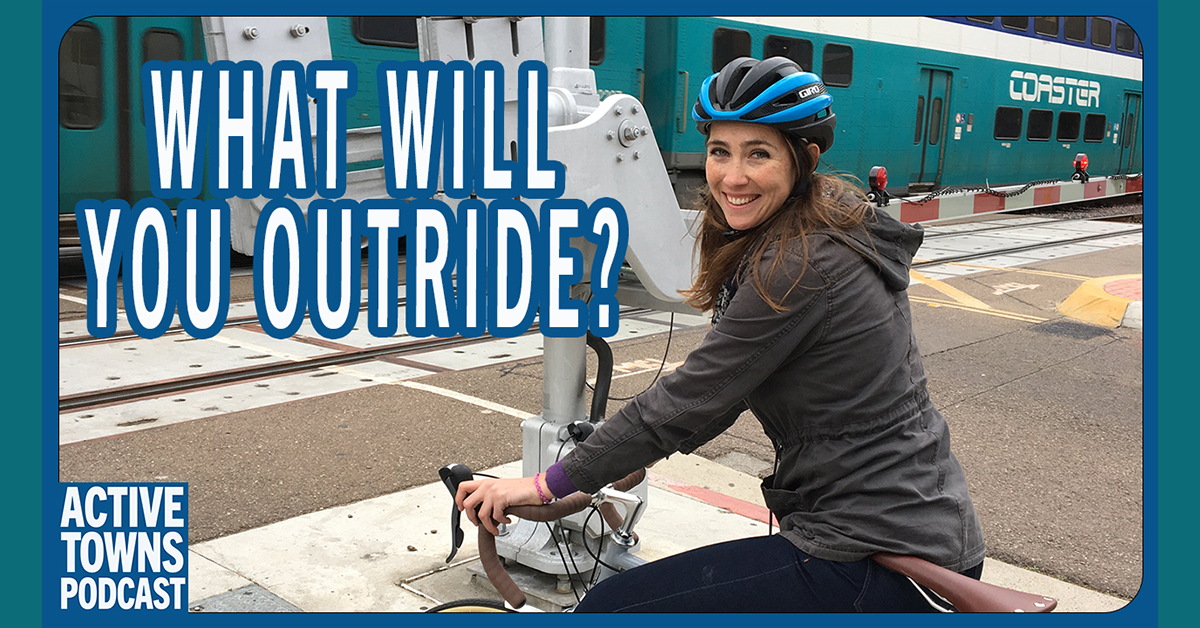 Esther Walker with her bike in front of the Coaster commuter train