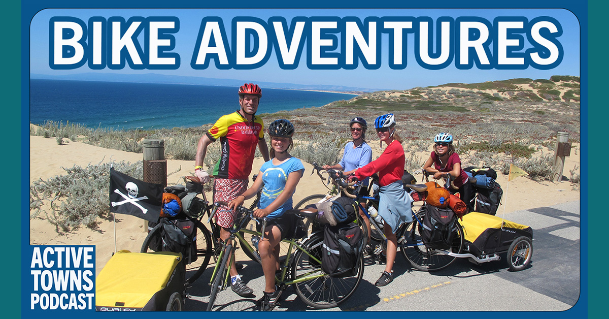The Sayer family posing with their bikes during a Pacific Coast bike trip